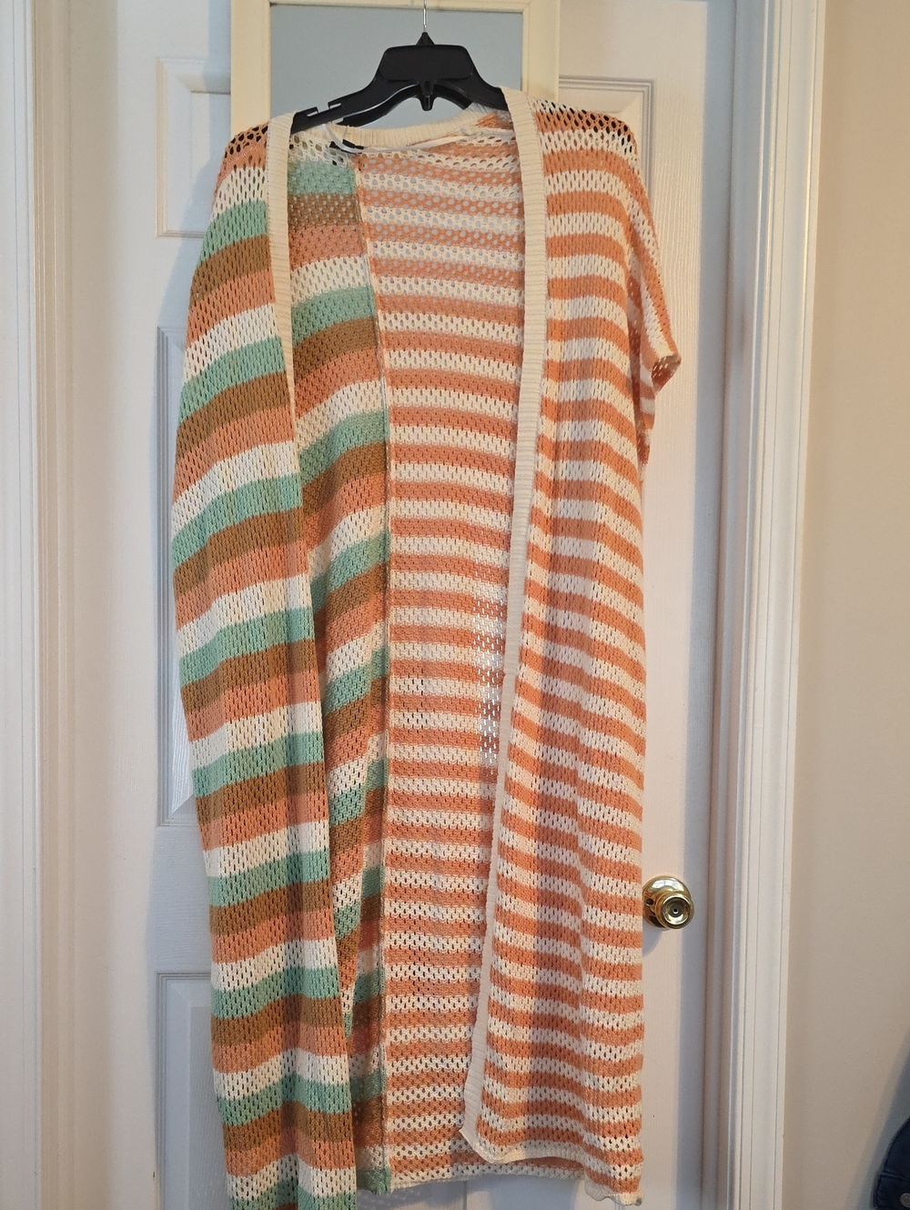 torrid Striped Open-Front Cardigan in Cream, Peach & Mint